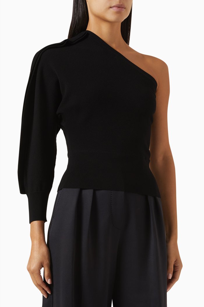 

Markus One-shoulder Sweater in Stretch-viscose Knit, Black