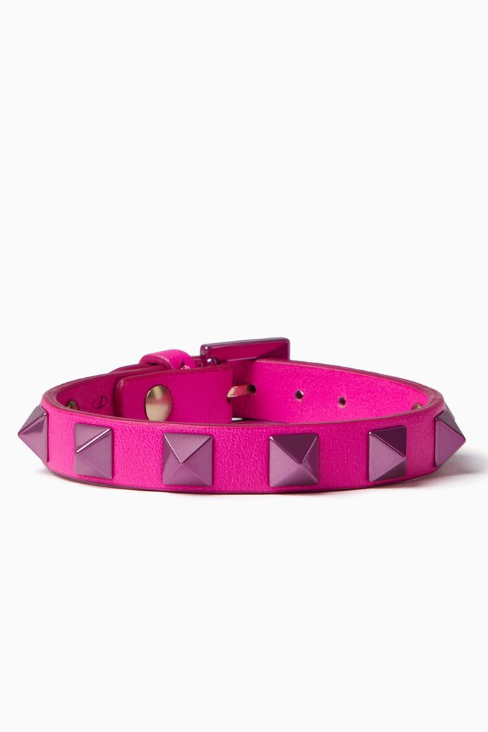 

Rockstud Bracelet in Leather, Pink