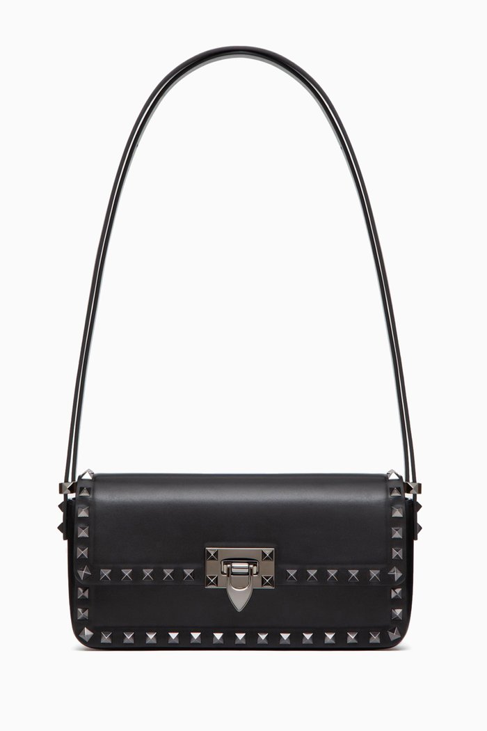

Rockstud 23 East-West Shoulder Bag in Calfskin Leather, Black