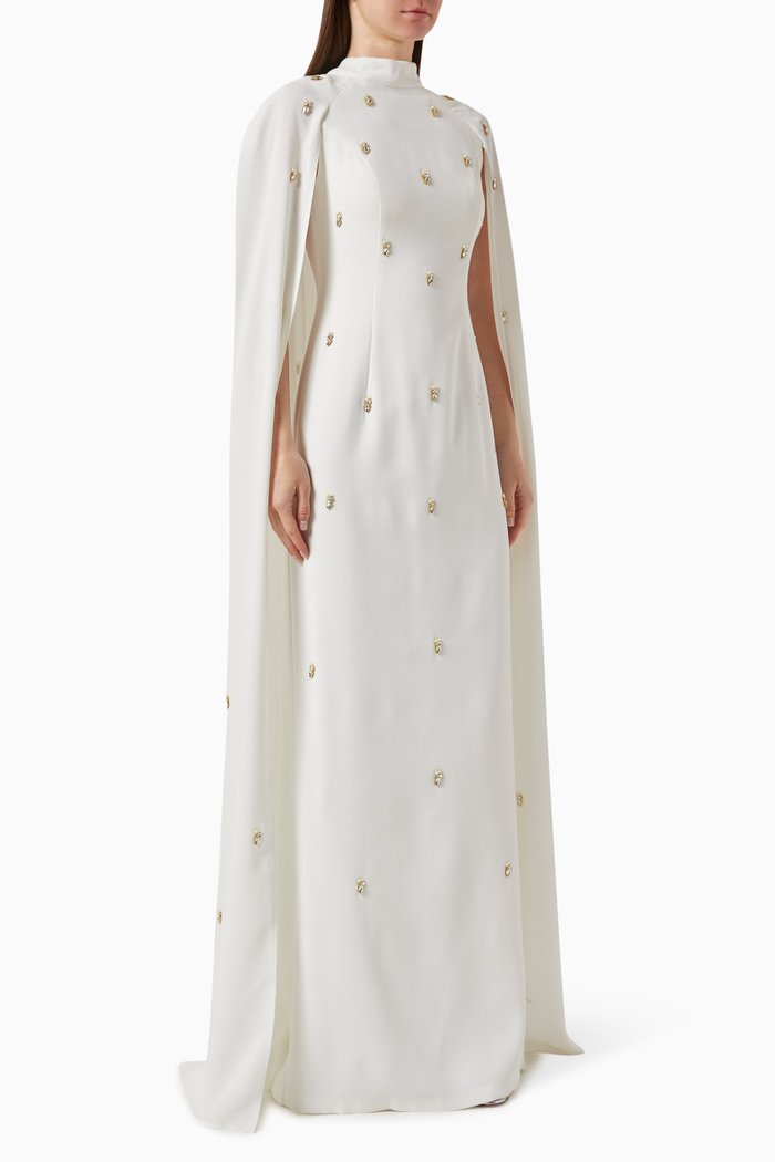 Crystal-embellished Cape Dress, White