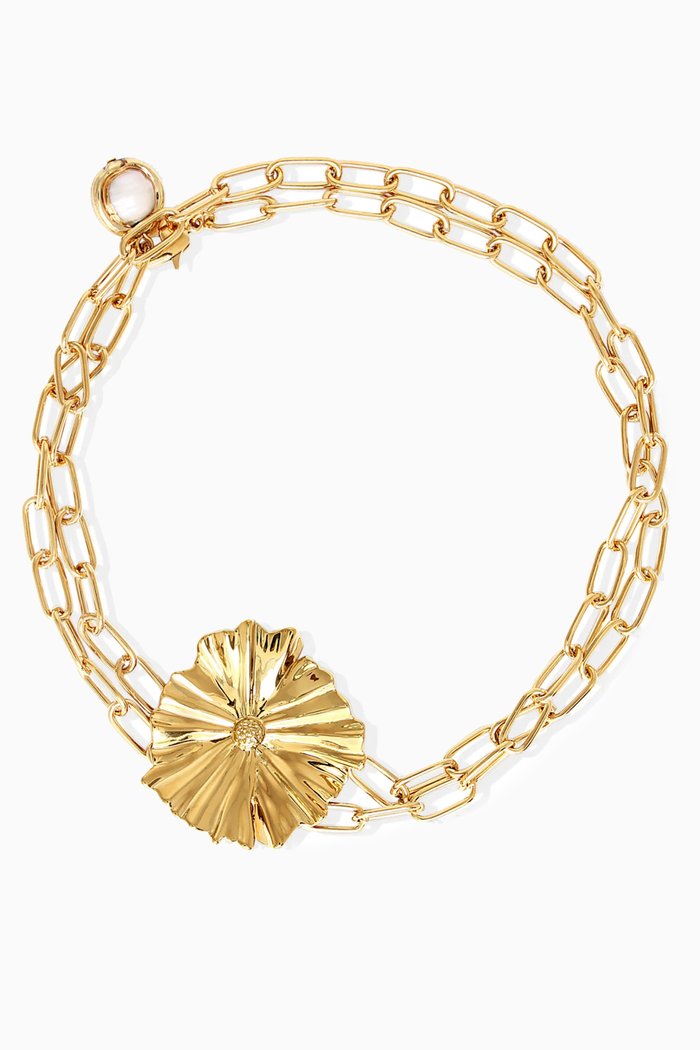 

FLOREN NECKLACE 18KT GOLD PLATED RECTANGULAR CHAIN FINISHED WITH LARGE 18KTGOLD PLATED FLOWER PENDANT AND GOLD COATED FRESH WATERPEARL:GOLD:One Size|217408731